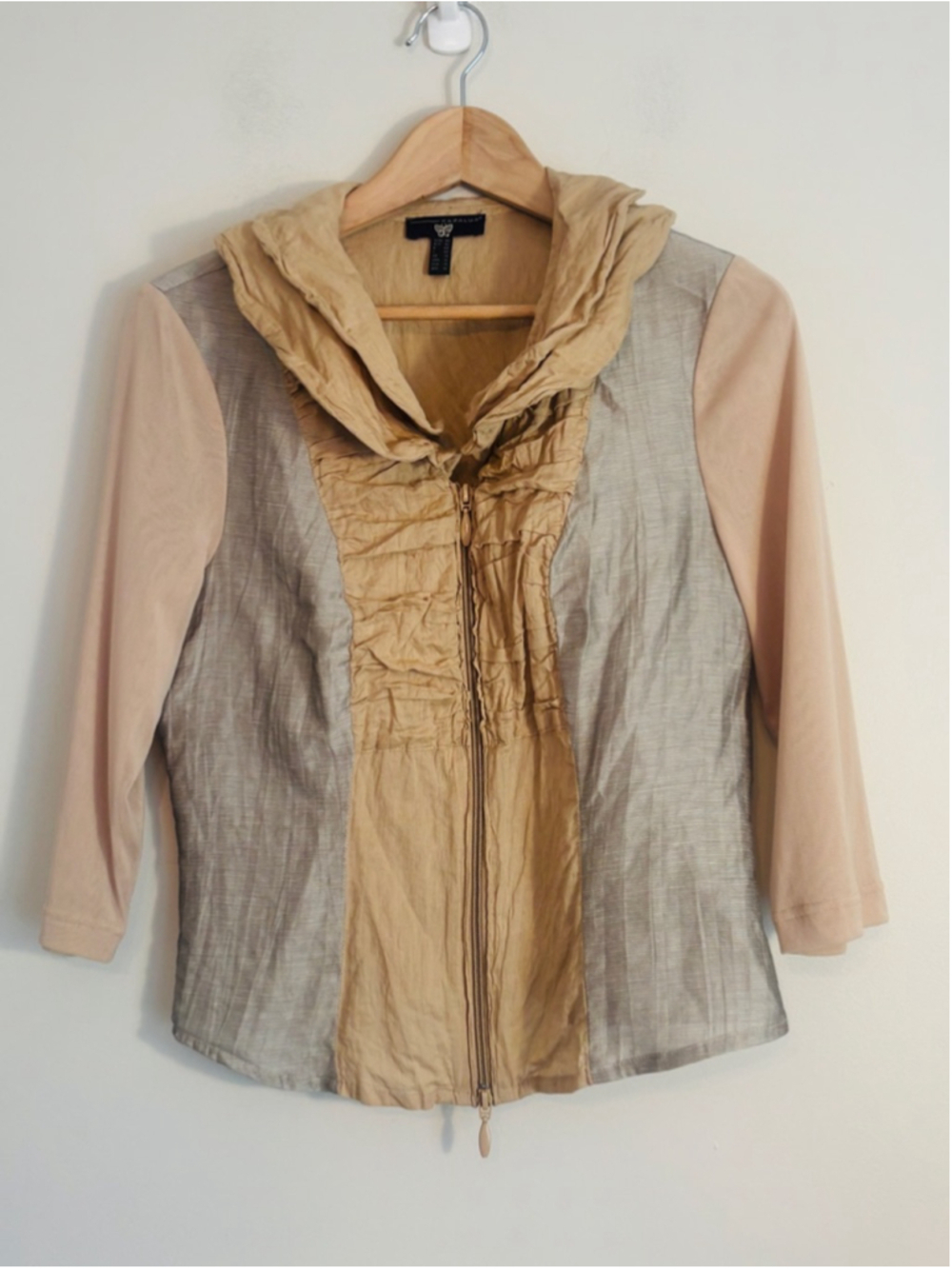 KAPALUA Womens Jacket Size 10 Beige Gray Linen Cotton Blend Zip Lagenlook